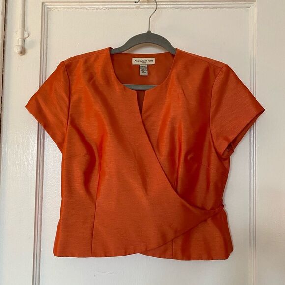 Vintage Women's Orange Wrap Top - Amanda Smith Petites Size 8P - Picture 1 of 6